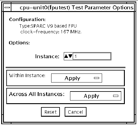 Screenshot of the fputest Test Parameter Options dialog box