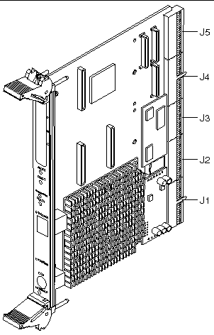 This is a diagram of a typical Netra CP2140 board that can be used as a system host or a satellite host.