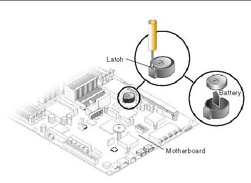 Figure showing how to remove the battery from the motherboard.