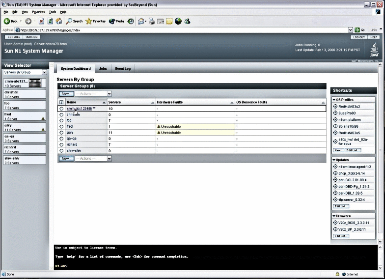 Screen sample: Viewing Chassis Server Groups