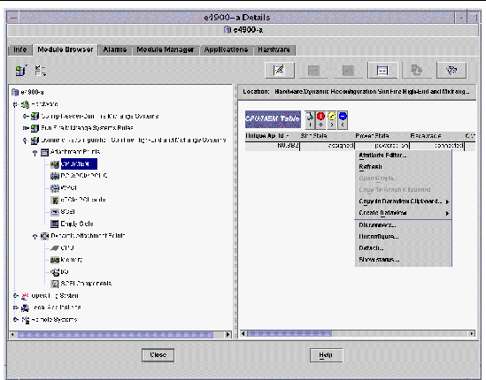 Screen capture of the host Details window, displaying the icon for the Dynamic Reconfiguration Sun Fire high-end and midrange systems module.
