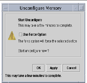 Screen capture of the Unconfigure Memory panel. 