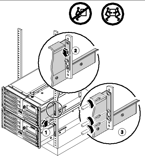 This illustration shows how to install the server into a 2-post rack.
