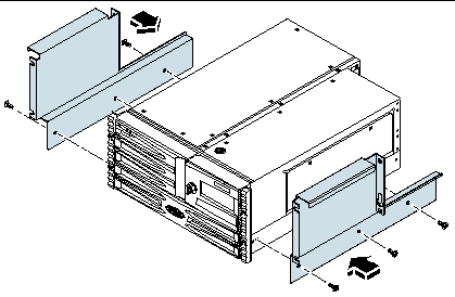 This illustration shows how to attached the mounting brackets to the chassis.