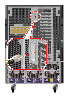 This illustration depicts the rear of the system highlighting an Ethernet cable being installed into an Ethernet port.