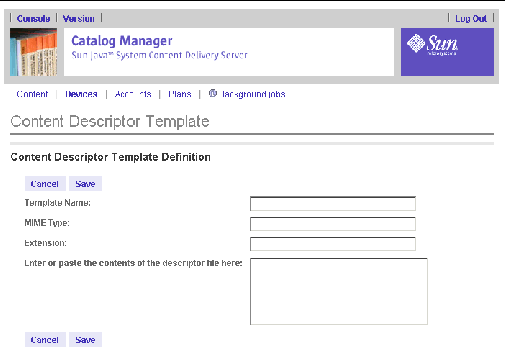 Adding information for a new content descriptor template