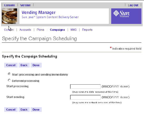 Setting the start date and the duration period of a campaign
