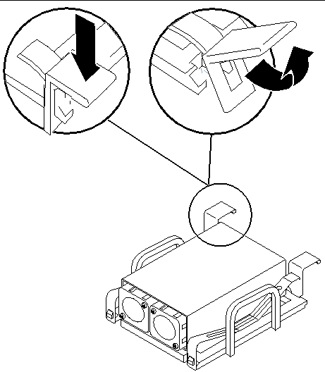 This figure shows how to unlock the heat sink fasteners.