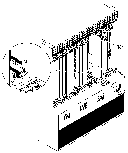 Figure showing how to align the cards with the rear card cage cutouts.