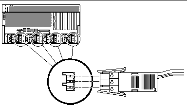 Figure showing how to connect the DC input power cable to the DC connectors.