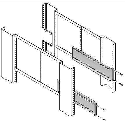 Figure showing how to attach the long brackets to the rear of the rack.