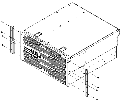 Figure showing how to install the two front hardmount brackets to the server.