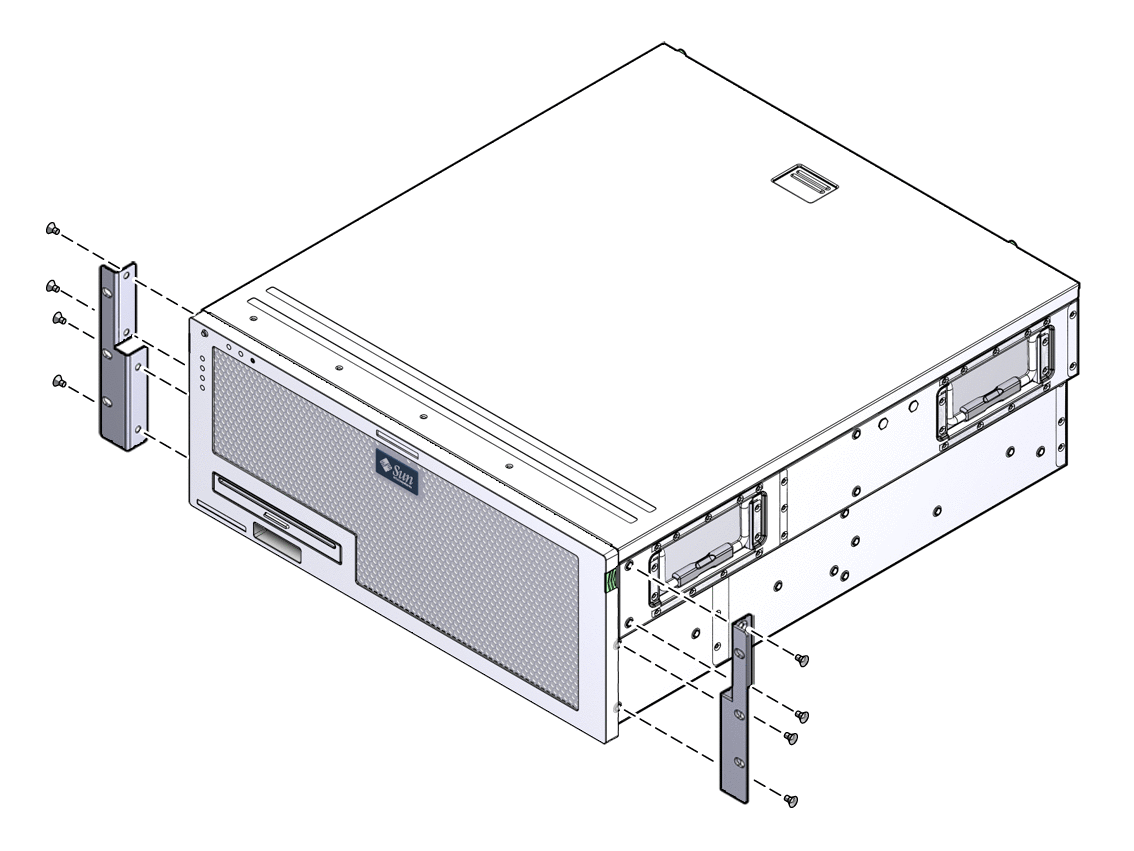 Figure showing how to install the two hardmount
brackets to the server.