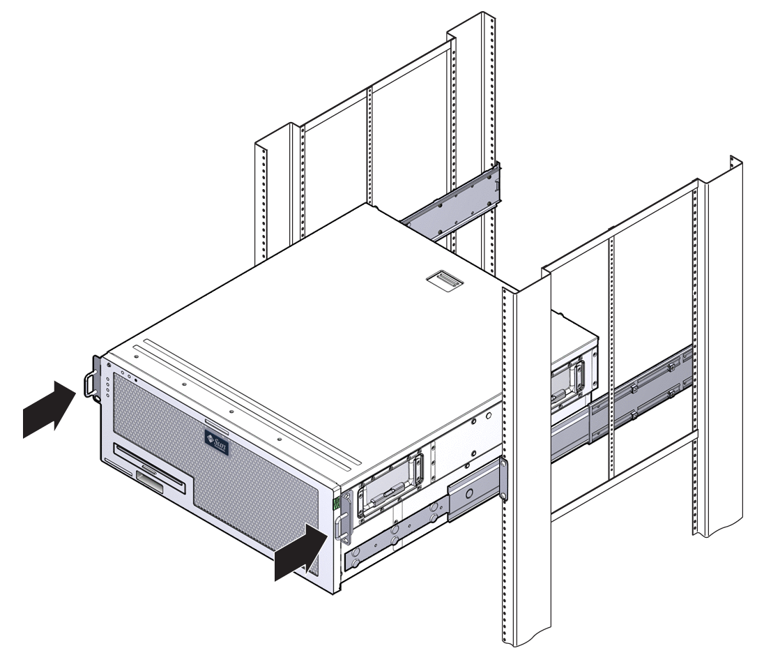 Figure showing how to slide the server into
a rack.