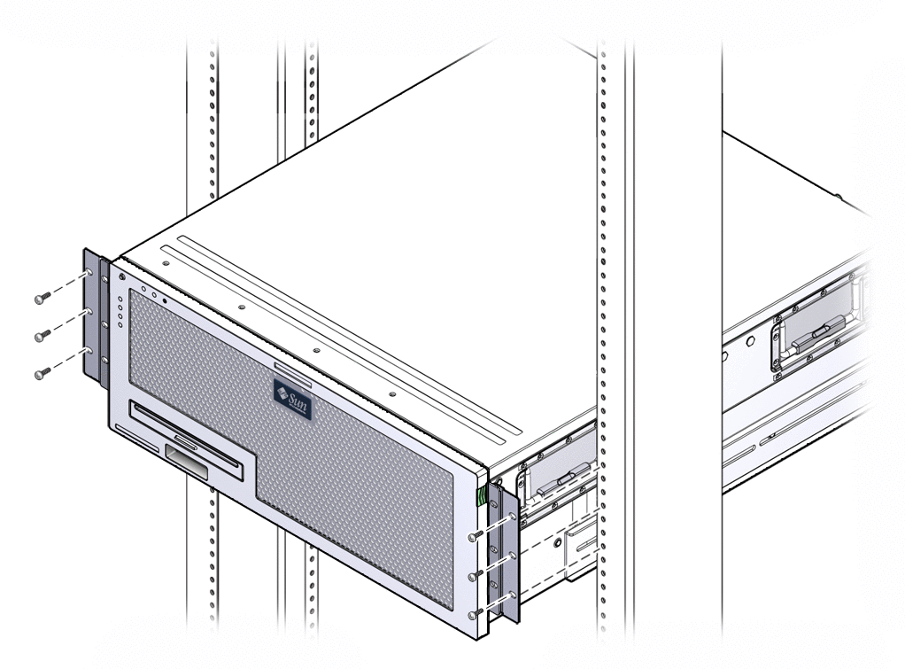 Figure showing how to attach the front brackets
to the rack.