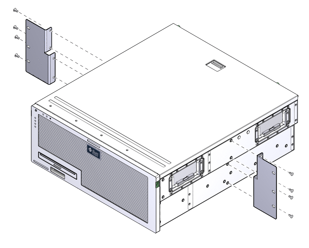 Figure showing how to secure the side brackets
to the server.