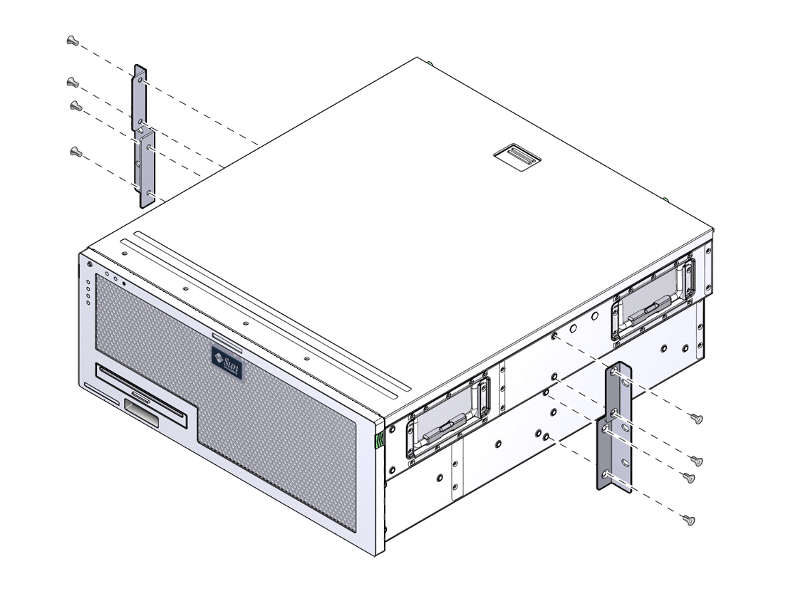 Figure showing where to secure the side brackets
to the side of the server.