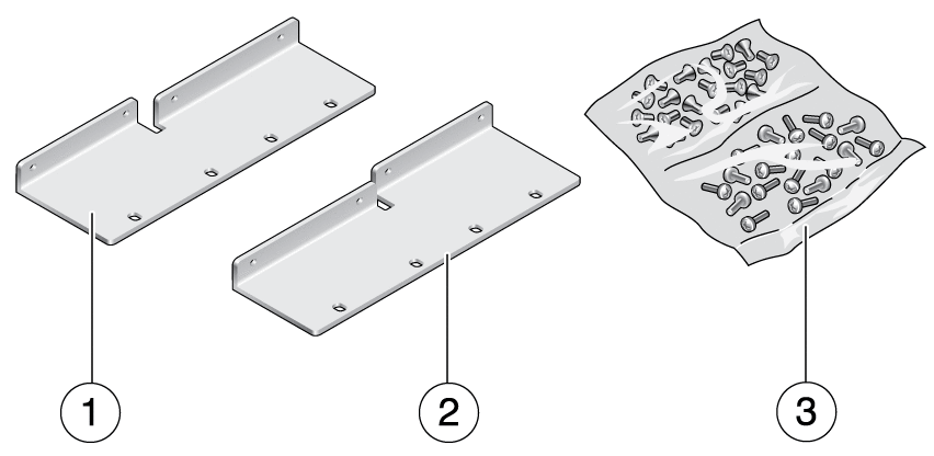 Figure showing the contents of the hardmount
23-inch 2-post kit.