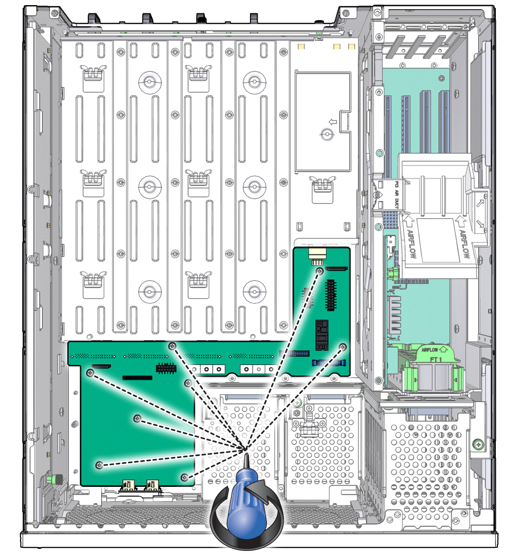 Figure showing power board screws being removed.