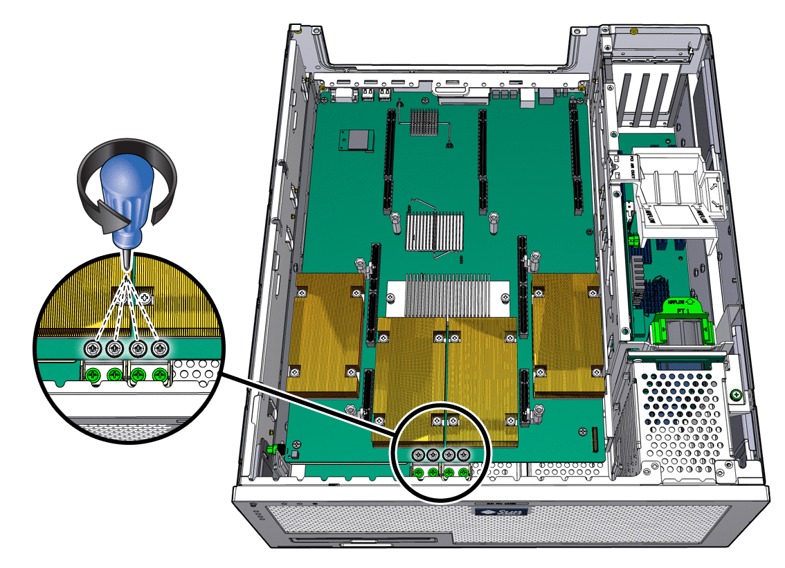 Figure showing removal of the screws that secure
the motherboard assembly.