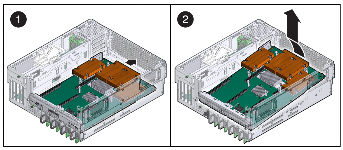 Figure showing how to remove the motherboard
assembly from the chassis.