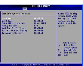 Graphic showing BIOS Setup Utility: Boot -
Settings Configuration
