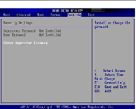 Graphic showing BIOS Setup Utility: Security
- change password.
