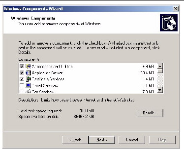 Screenshot of teh Windows Components screen.