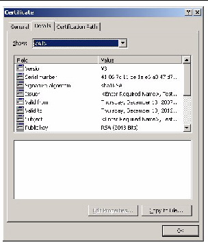 A screenshot of the Certificate screen.