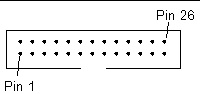 Diagram of a front I/O interconnect cable connector, showing its 26 pins.