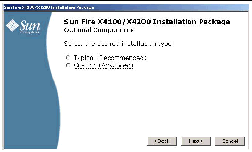 Screen shot of the Optional Components selection dialog boxGraphic Showing Choices Available in Installation Package.