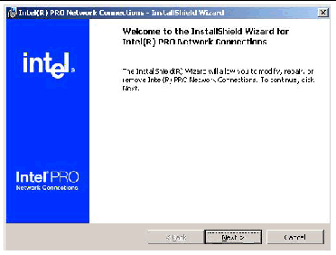 Graphic Showing the Opening Screen of the Intel Teaming Installation Wizard