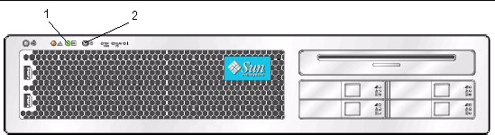 Sun Fire X4200/X4200 M2 server front panel showing the power button on the upper left.