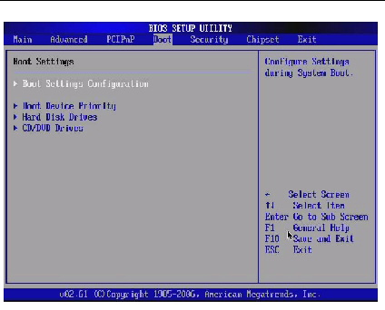 Graphic showing BIOS Setup Utility: Boot -settings configuration