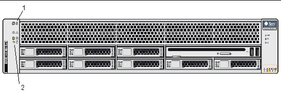 Graphic showing the Sun Fire X4240 and X4440 front panel.