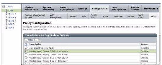 Screen shot of the policy configuration page