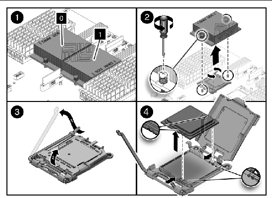 Figure showing how to install a motherboard (Sun Fire X4240).