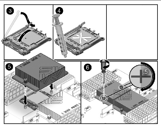 Figure showing how to install a motherboard (Sun Fire X4240).