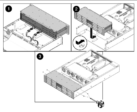 Figure showing how to install the hard drive cage.
