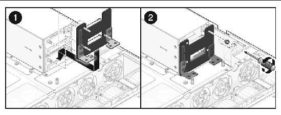 Figure showing how to install the power supply backplane (Sun Fire X4240) .