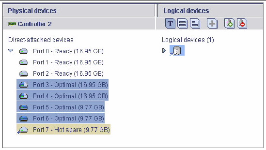 Screen shot shows an example of a logical drive with several attached devices.