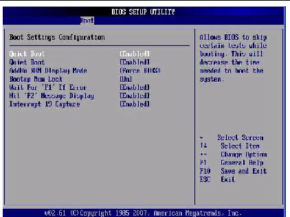 Graphic showing BIOS Setup Utility: Boot -settings configuration