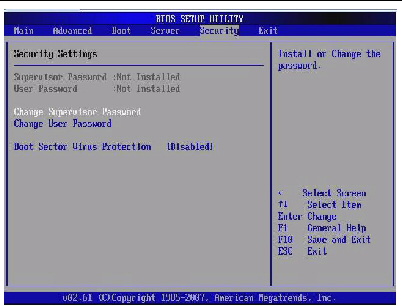 Graphic showing BIOS Setup Utility: Security -change password.