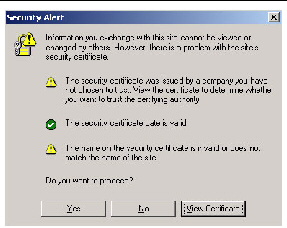 Screenshot of Security Alert dialog box