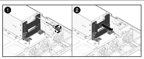 Figure showing how to remove the power supply backplane (Sun Fire X4440 server).