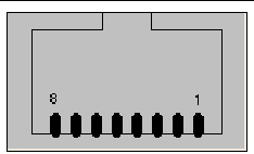 Diagram of a 10/100 BaseT connector, showing its 8 pins.