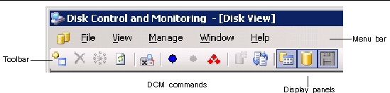 This is a picture of the Disk View document Menu bar and Toolbar.