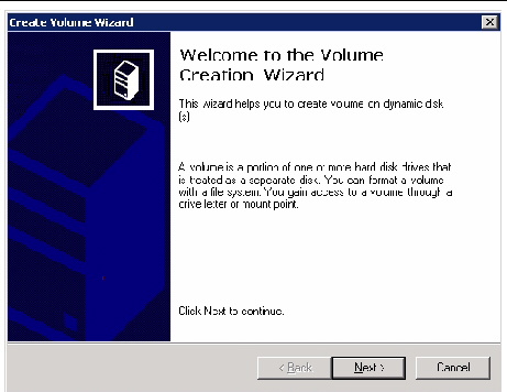 This is a picture of the Create Volume Wizard.
