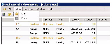 This is a picture of the Volume View document, pointing out the View Menu.