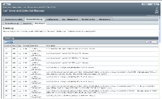 Graphic showing system event log page.